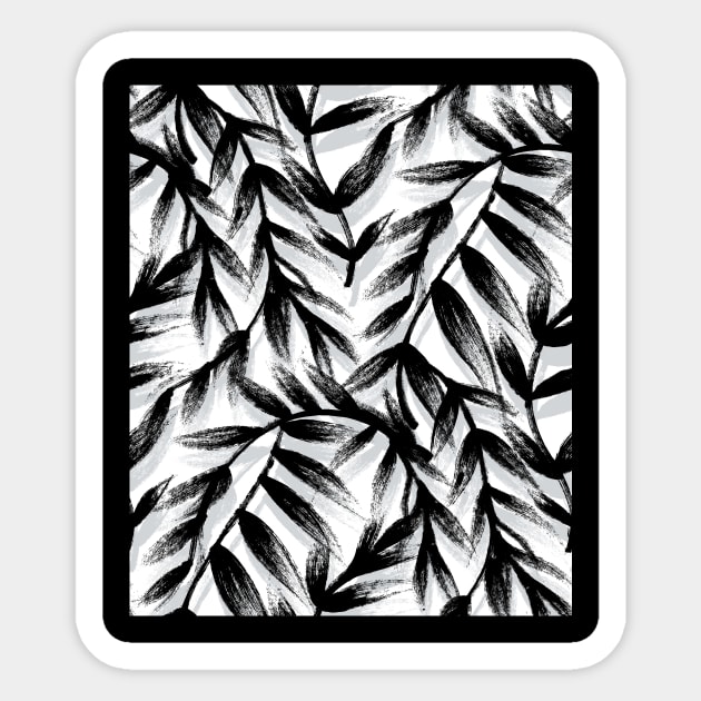 Painted Black and White Leaves Sticker by Carolina Díaz